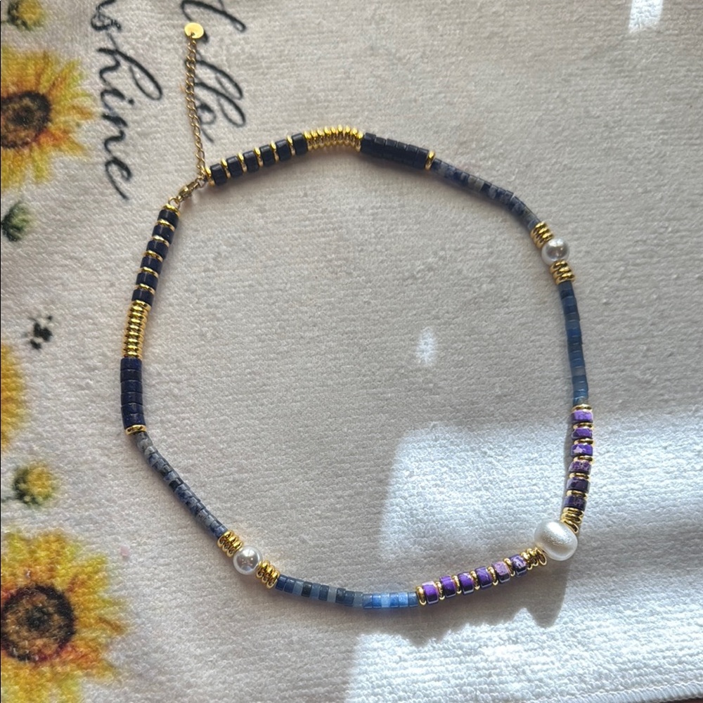 Gold and Purple Beaded Necklace with Elegant Accents